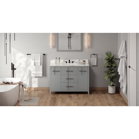 Jeffrey Alexander 48In. Grey Katara Vanity, Calacatta Vienna Quartz Vanity Top, Undermount Rectangle Bowl VKITKAT48GRCQR